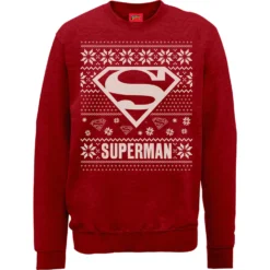 DC COMICS DC Superman Christmas Knit Logo Red Christmas Jumper