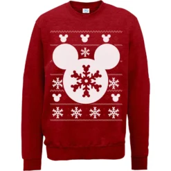 Disney Mickey Mouse Christmas Snowflake Silhouette Red Christmas Jumper