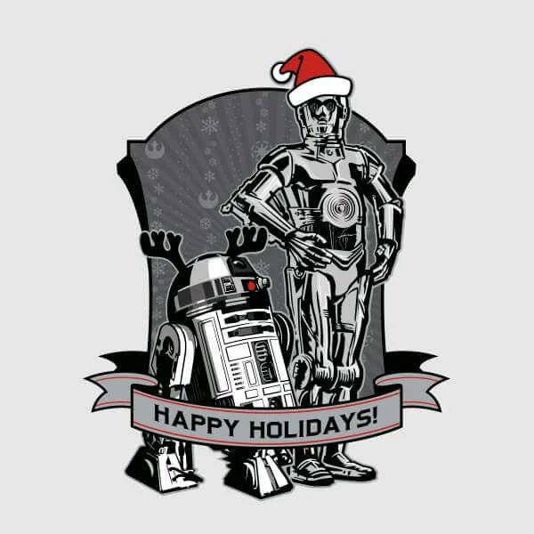 Star Wars Christmas Happy Holidays Droids Grey T-Shirt 5 Star Wars Christmas Happy Holidays Droids Grey T-Shirt - Image 3