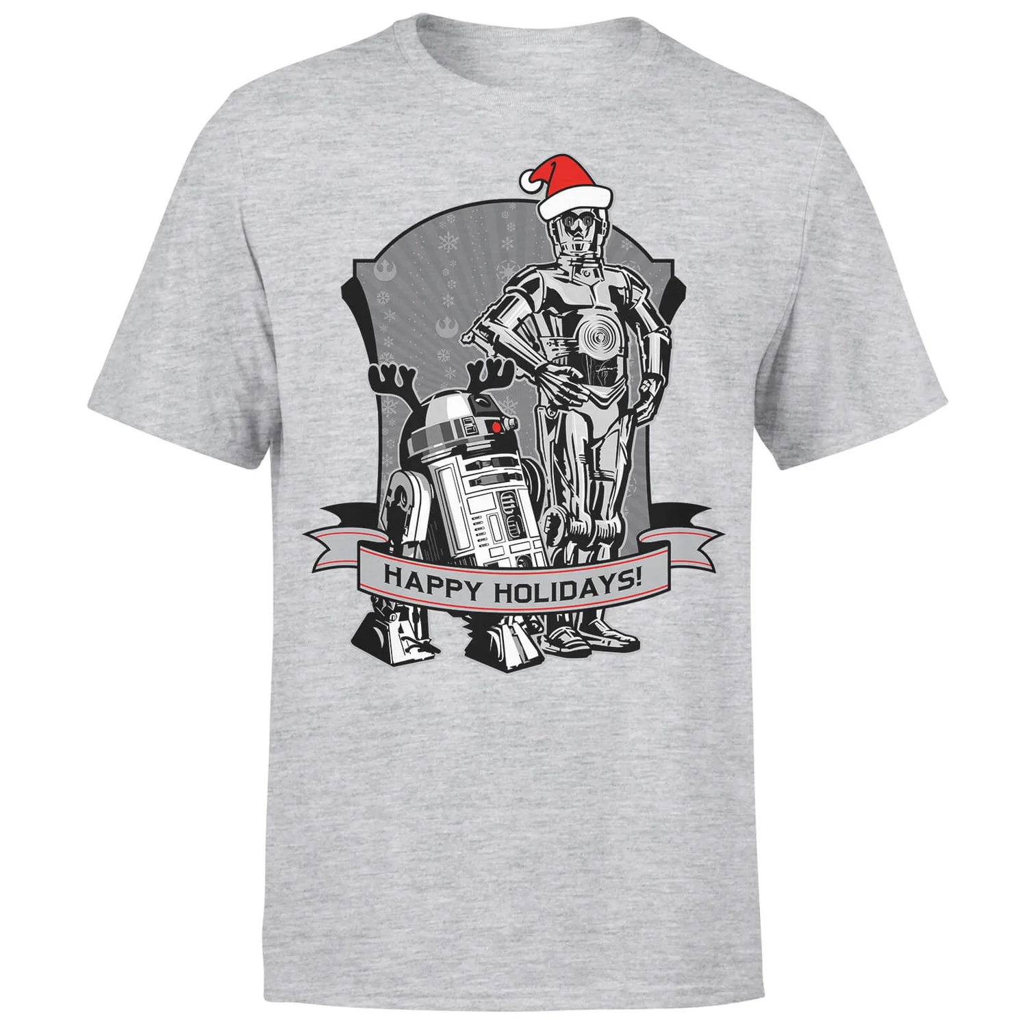 Star Wars Christmas Happy Holidays Droids Grey T-Shirt 3 Star Wars Christmas Happy Holidays Droids Grey T-Shirt