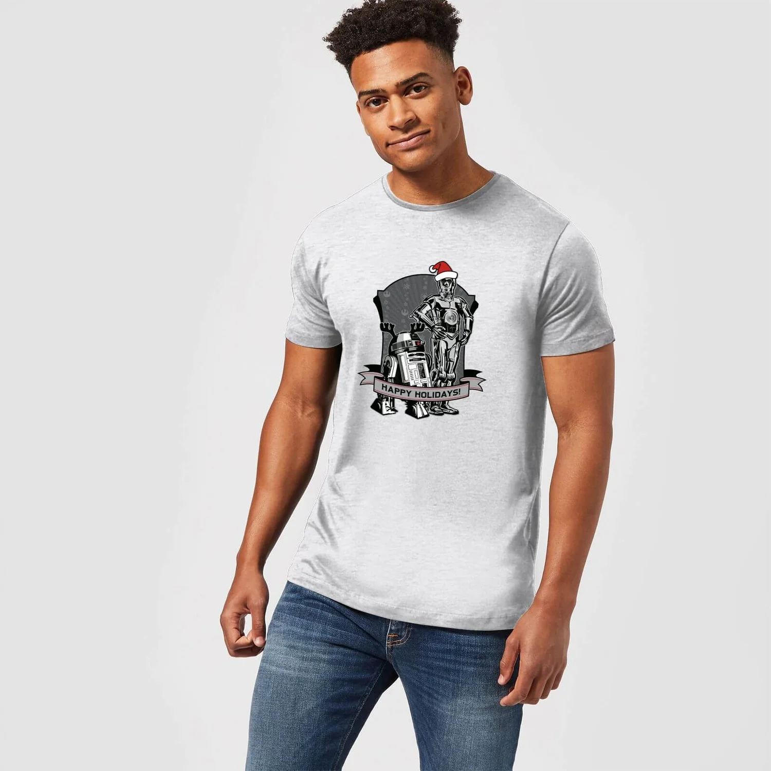 Star Wars Christmas Happy Holidays Droids Grey T-Shirt 6 Star Wars Christmas Happy Holidays Droids Grey T-Shirt - Image 4