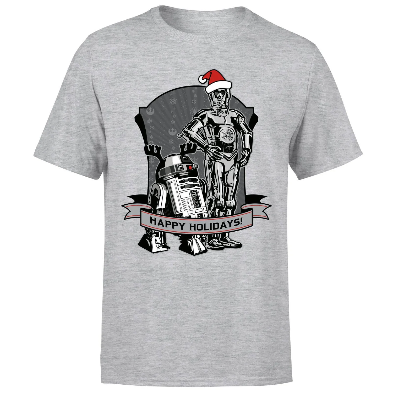Star Wars Christmas Happy Holidays Droids Grey T-Shirt 8 Star Wars Christmas Happy Holidays Droids Grey T-Shirt - Image 6