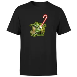 Star Wars Christmas Candy Cane Yoda Black T-Shirt -Cheap Christmas Franchises Store 11602299 1264626646820088