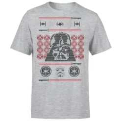 Star Wars Christmas Darth Vader Face Sabre Knit Grey T-Shirt -Cheap Christmas Franchises Store 11602323 1074626651717660