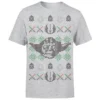 Star Wars Christmas Yoda Face Sabre Knit Grey T-Shirt -Cheap Christmas Franchises Store 11602329 1104530721767933