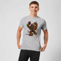 Star Wars Christmas Chewbacca Tangled Fairy Lights Grey T-Shirt -Cheap Christmas Franchises Store 11602353 1324626648175890