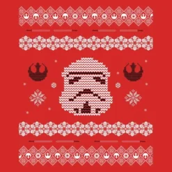 Star Wars Christmas Stormtrooper Face Knit Red T-Shirt -Cheap Christmas Franchises Store 11602383 1774626649102713