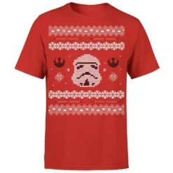 Star Wars Christmas Stormtrooper Face Knit Red T-Shirt -Cheap Christmas Franchises Store 11602383 4544626649264188