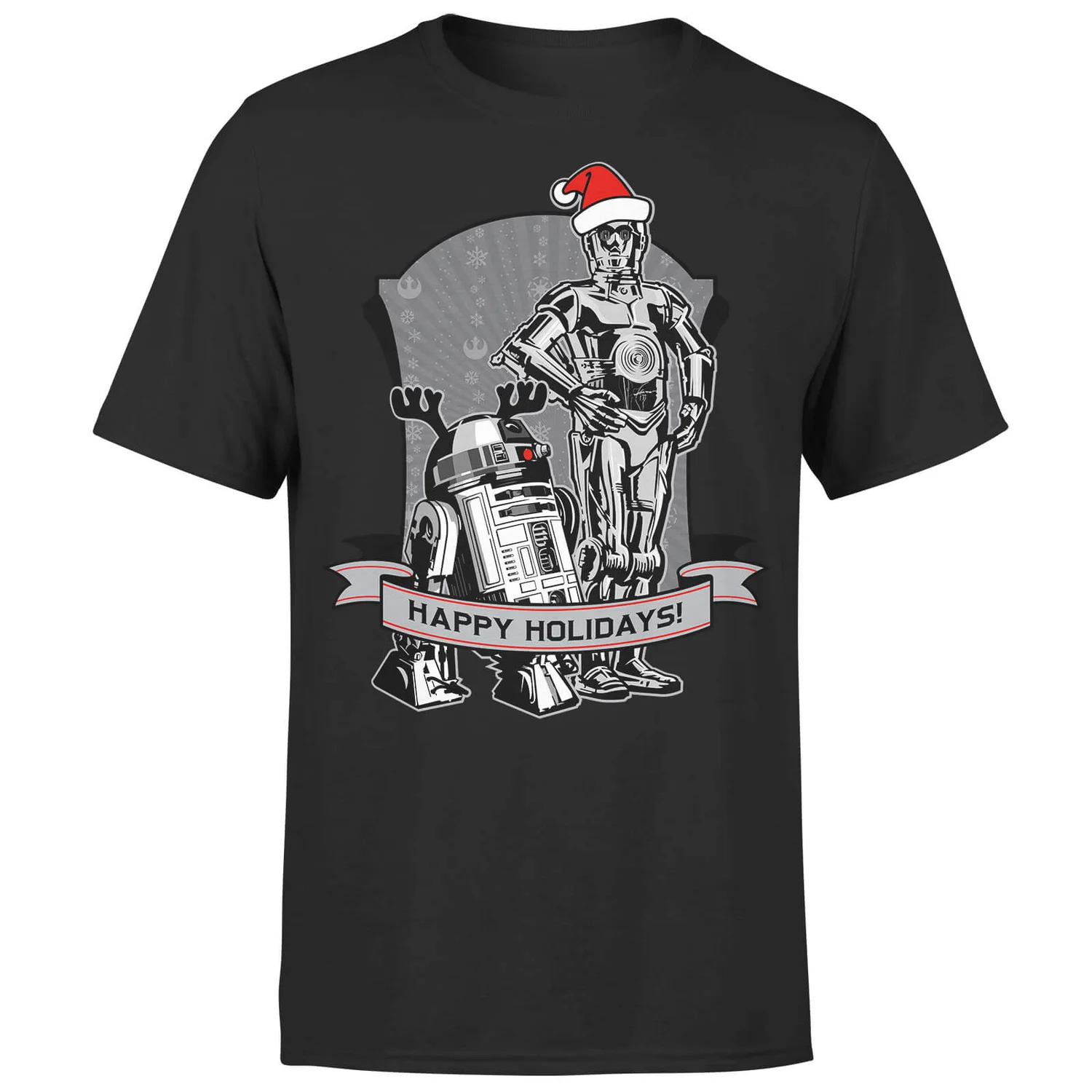 Star Wars Christmas Happy Holidays Droids Black T-Shirt 3 Star Wars Christmas Happy Holidays Droids Black T-Shirt