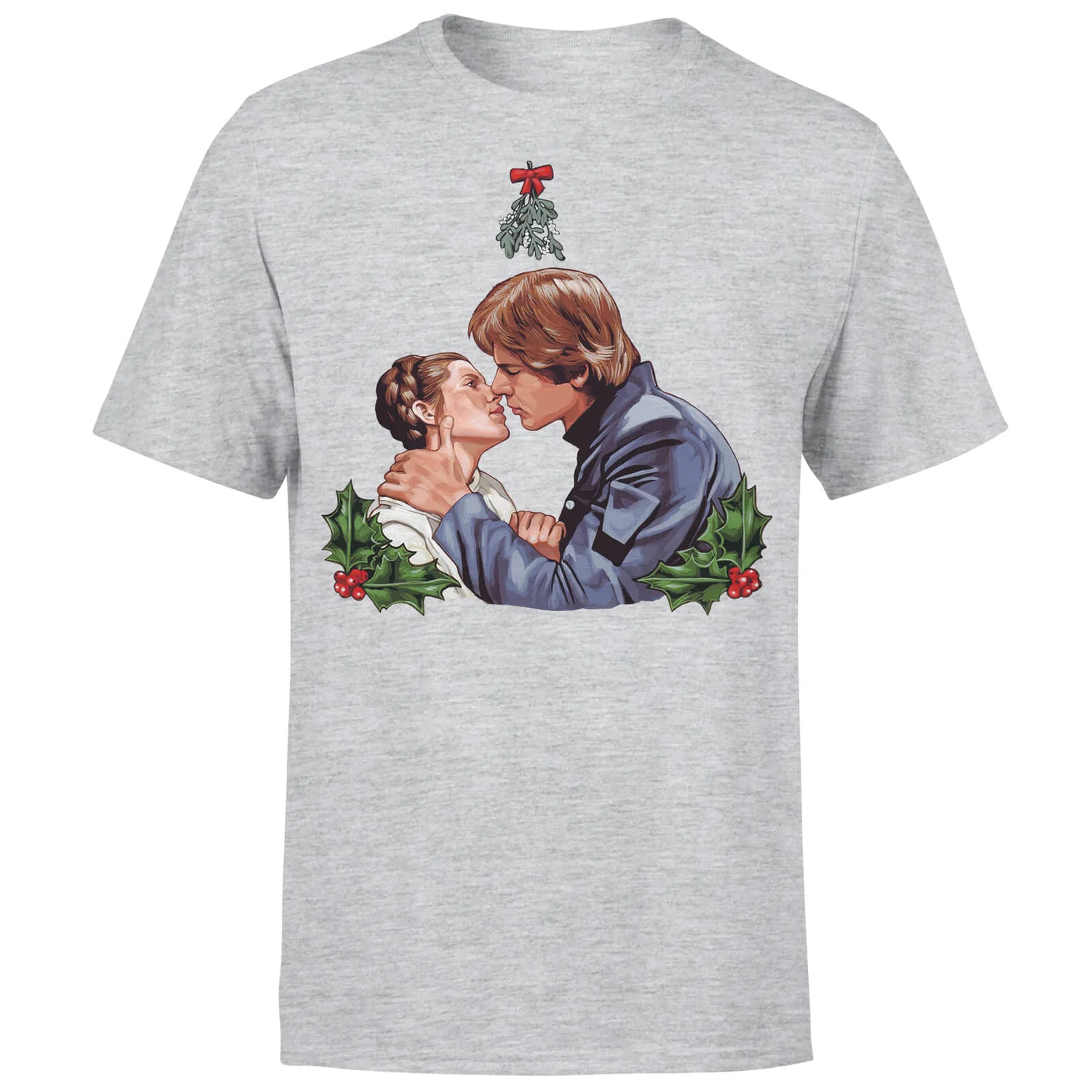 Star Wars Christmas Mistletoe Kiss Grey T-Shirt 3 Star Wars Christmas Mistletoe Kiss Grey T-Shirt