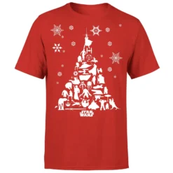 Star Wars Christmas Character Tree Red T-Shirt -Cheap Christmas Franchises Store 11602401 4104626633026994