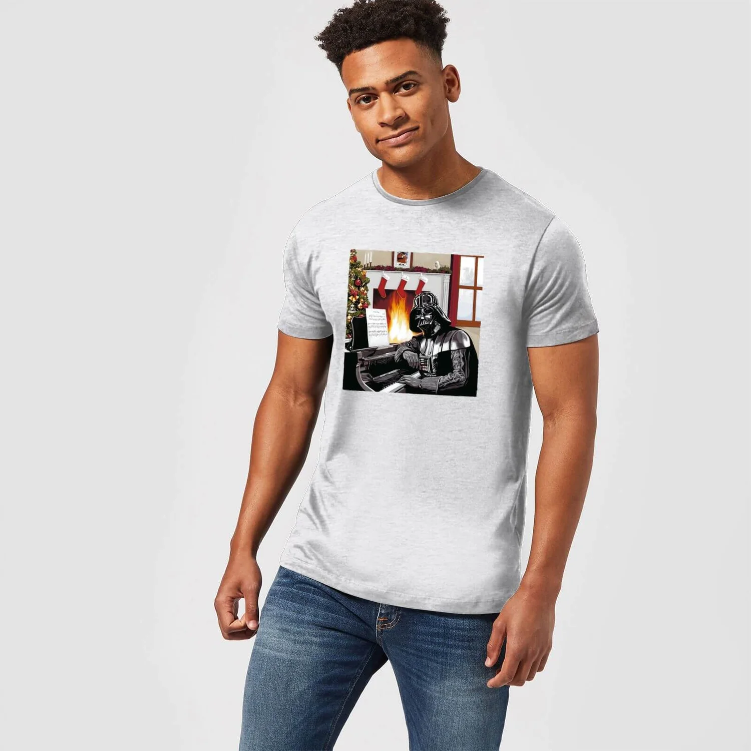 Star Wars Christmas Darth Vader Piano Player Grey T-Shirt 6 Star Wars Christmas Darth Vader Piano Player Grey T-Shirt - Image 4