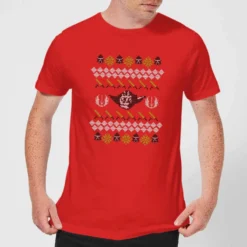 Star Wars Christmas Yoda Face Sabre Knit Red T-Shirt -Cheap Christmas Franchises Store 11602437 1134626634152471