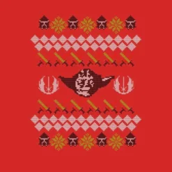 Star Wars Christmas Yoda Face Sabre Knit Red T-Shirt -Cheap Christmas Franchises Store 11602437 2634626634181253