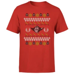 Star Wars Christmas Yoda Face Sabre Knit Red T-Shirt -Cheap Christmas Franchises Store 11602437 5904626634578000