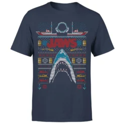 Jaws Fairisle Men's Christmas T-Shirt - Navy