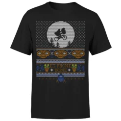 E.T Phone Home Fairisle Men's Christmas T-Shirt - Black