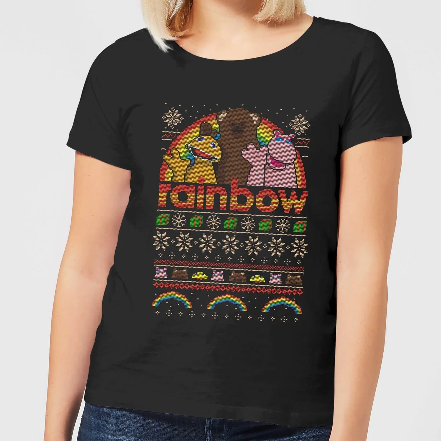 Rainbow Fairisle Christmas Sweatshirt Women's T-Shirt - Black 3 Rainbow Fairisle Christmas Sweatshirt Women's T-Shirt - Black