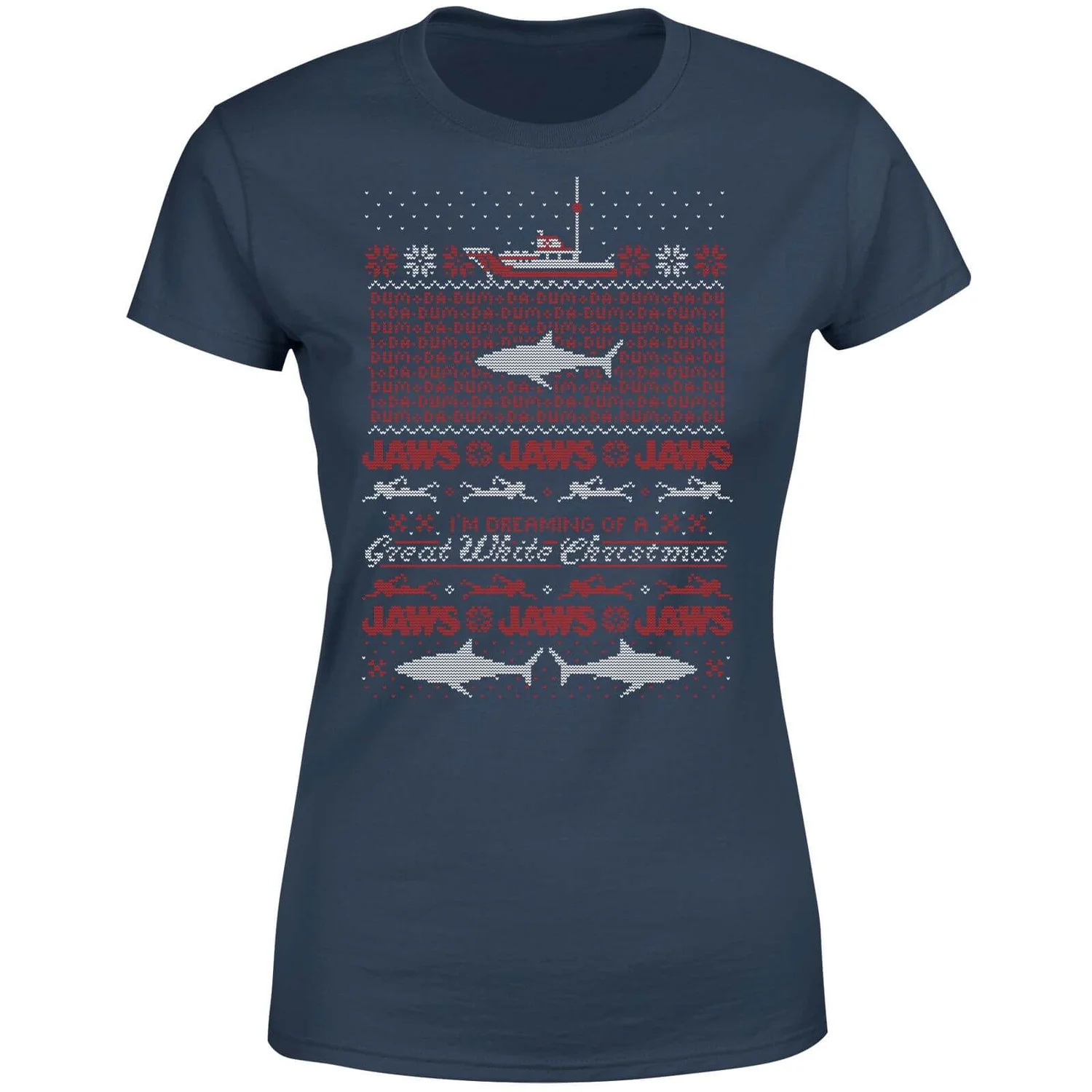 Jaws Great White Christmas Women's T-Shirt - Navy 7 Jaws Great White Christmas Women's T-Shirt - Navy - Image 5