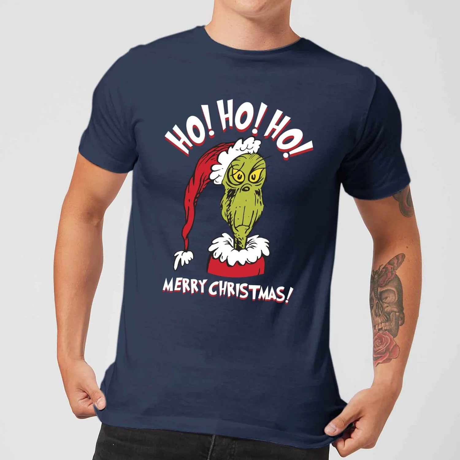 Dr. Seuss The Grinch Ho Ho Ho Men's Christmas T-Shirt - Navy 3 Dr. Seuss The Grinch Ho Ho Ho Men's Christmas T-Shirt - Navy