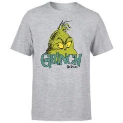 Dr. Seuss The Grinch Face Men's Christmas T-Shirt - Grey -Cheap Christmas Franchises Store 11920320 1594624782387237