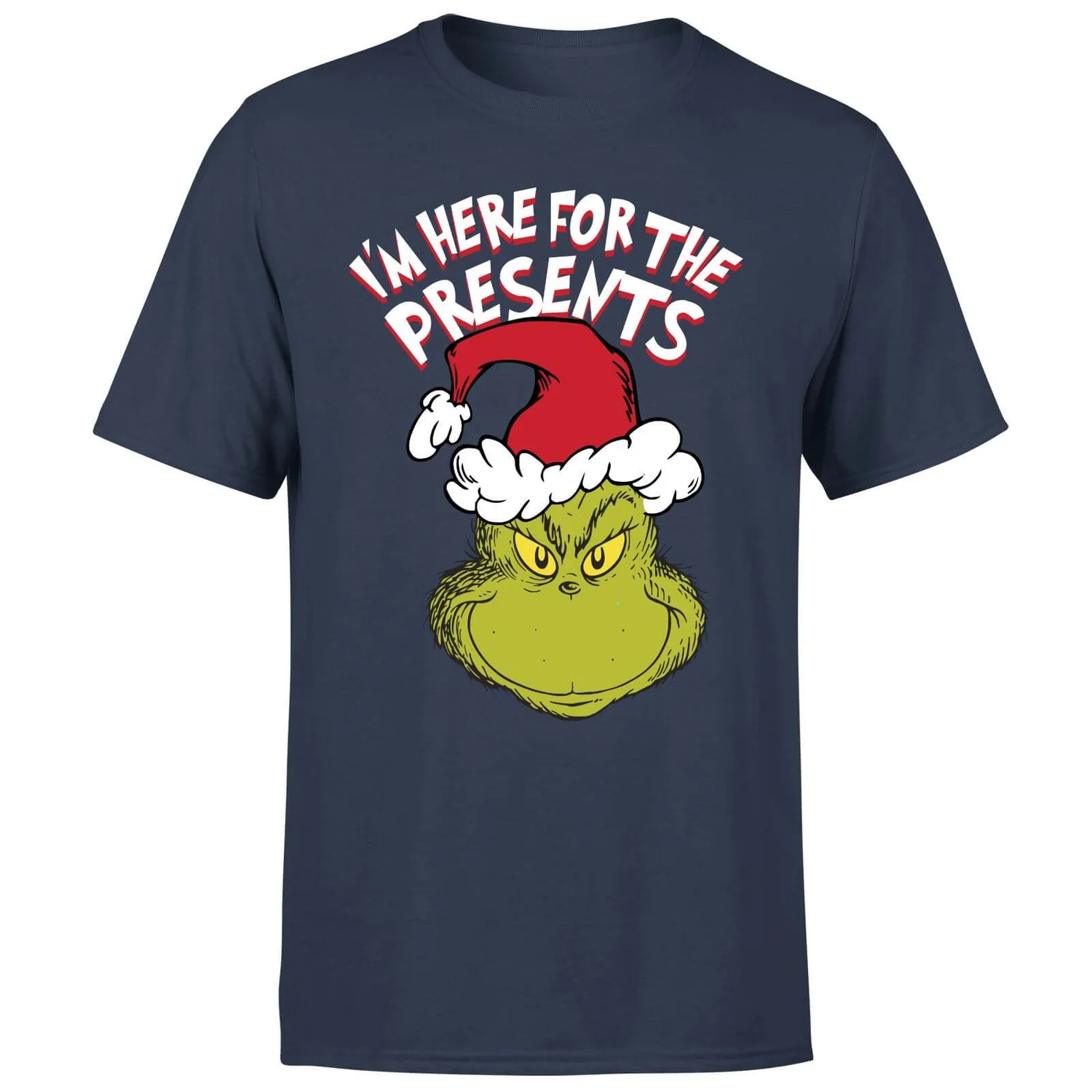 Dr. Seuss The Grinch Im Here For The Presents Men's Christmas T-Shirt - Navy 7 Dr. Seuss The Grinch Im Here For The Presents Men's Christmas T-Shirt - Navy - Image 5