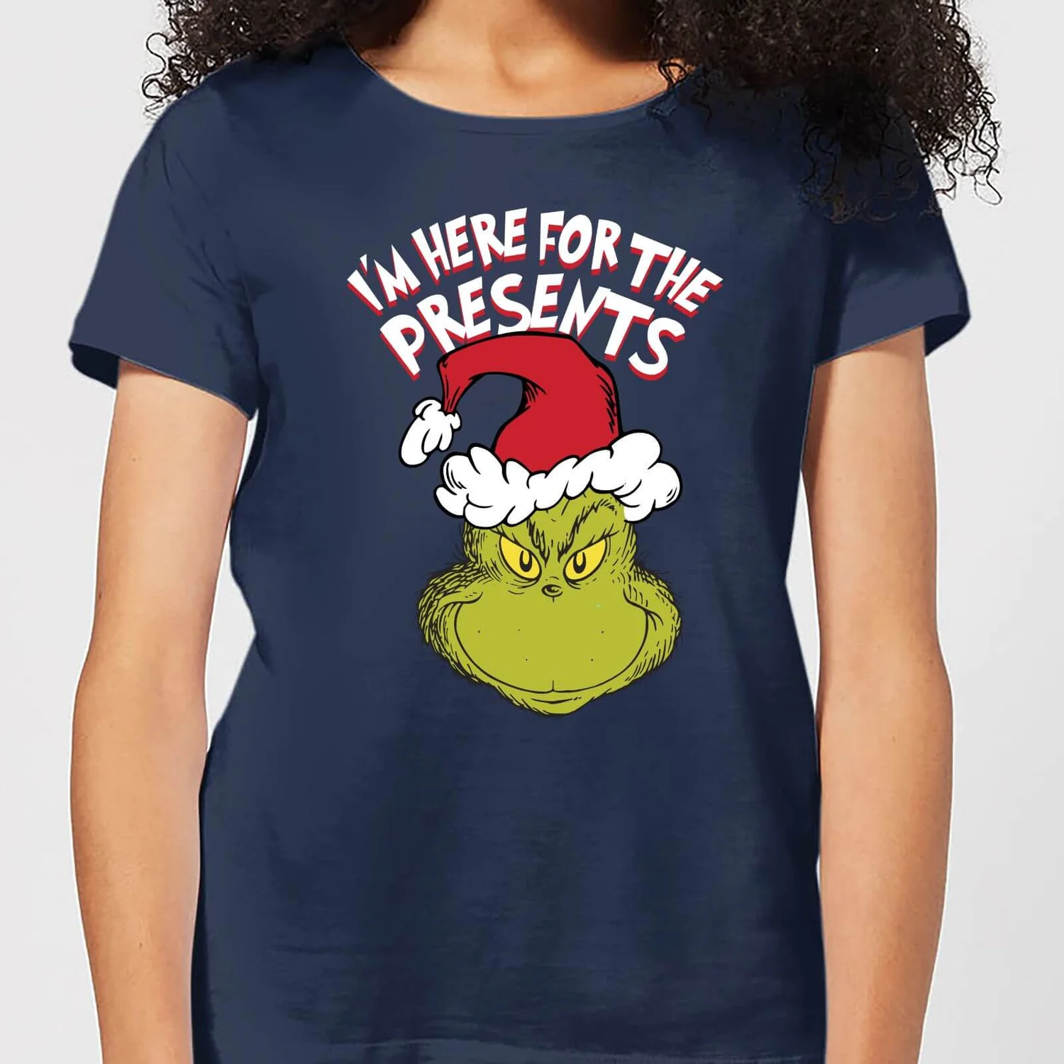 Dr. Seuss The Grinch Im Here For The Presents Women's Christmas T-Shirt - Navy 3 Dr. Seuss The Grinch Im Here For The Presents Women's Christmas T-Shirt - Navy