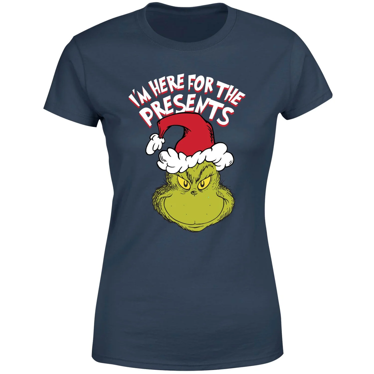 Dr. Seuss The Grinch Im Here For The Presents Women's Christmas T-Shirt - Navy 7 Dr. Seuss The Grinch Im Here For The Presents Women's Christmas T-Shirt - Navy - Image 5