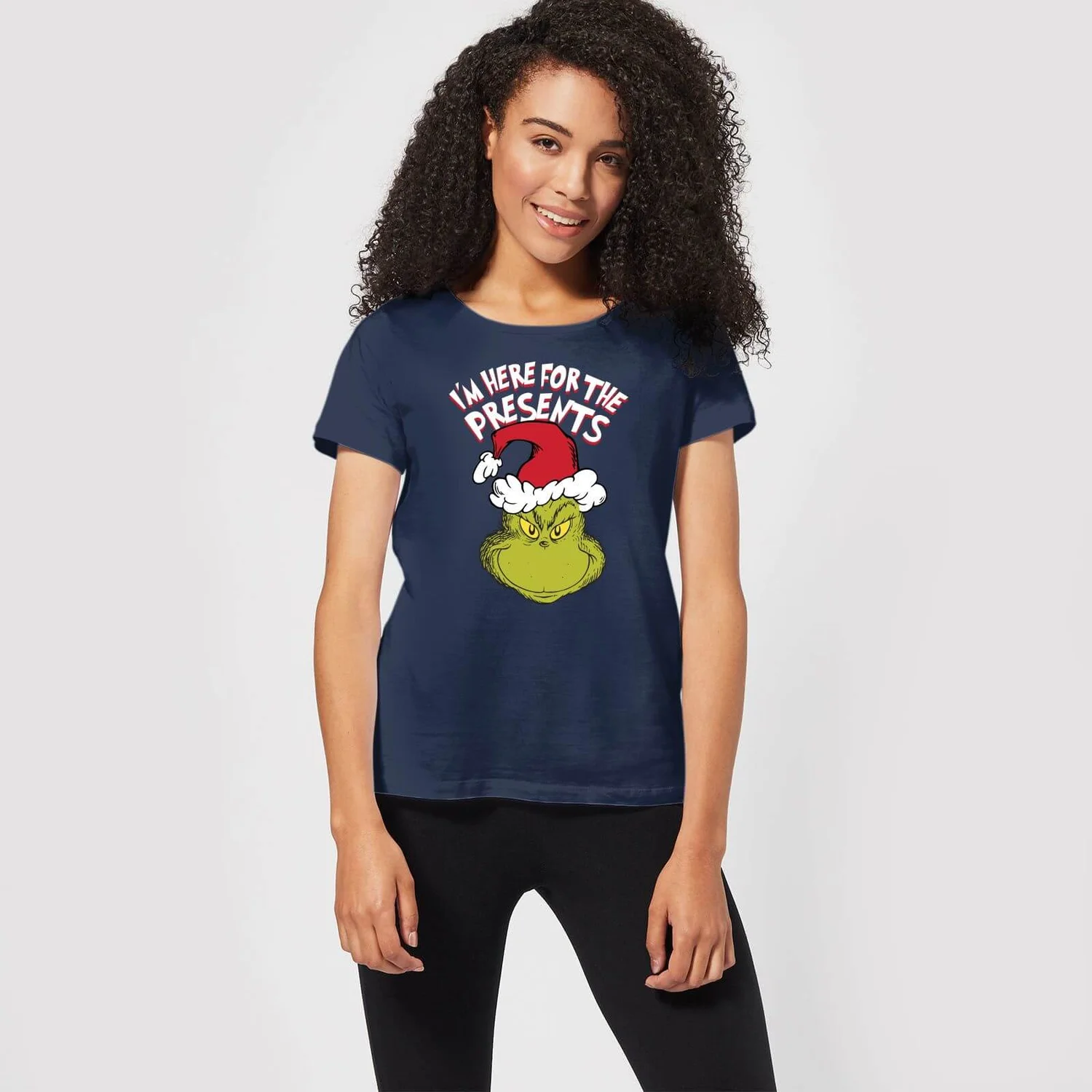 Dr. Seuss The Grinch Im Here For The Presents Women's Christmas T-Shirt - Navy 5 Dr. Seuss The Grinch Im Here For The Presents Women's Christmas T-Shirt - Navy - Image 3