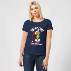 Dr. Seuss The Grinch Ho Ho Ho Women's Christmas T-Shirt - Navy -Cheap Christmas Franchises Store 11920395 7214624783451106