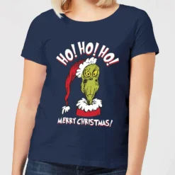 Dr. Seuss The Grinch Ho Ho Ho Women's Christmas T-Shirt - Navy