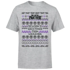 Marvel Avengers Season's Greetings From Wakanda Men's Christmas T-Shirt - Grey -Cheap Christmas Franchises Store 11923485 1654619813832864