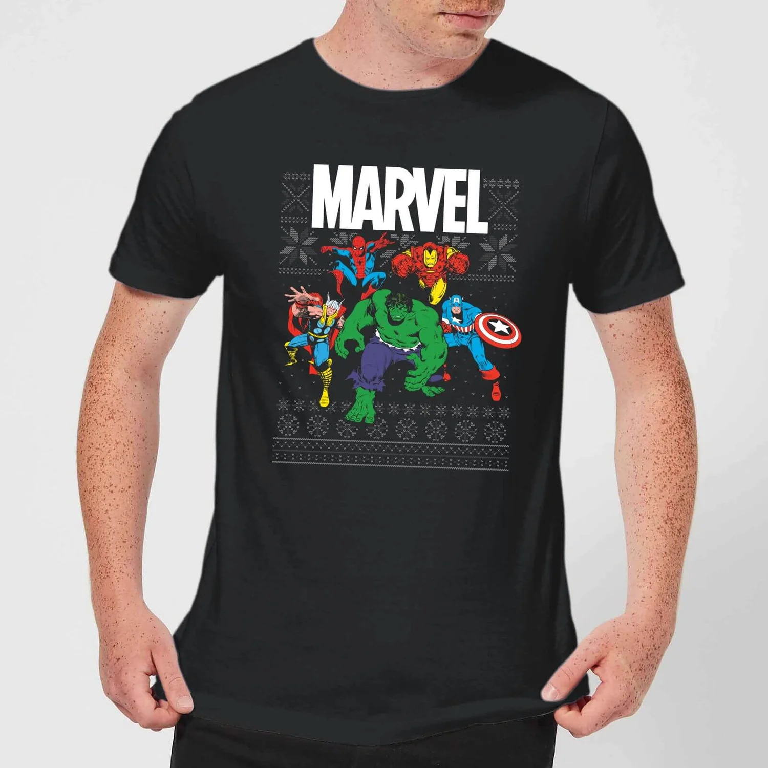 Marvel Avengers Group Men's Christmas T-Shirt - Black 3 Marvel Avengers Group Men's Christmas T-Shirt - Black