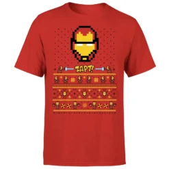 Marvel Avengers Iron Man Pixel Art Men's Christmas T-Shirt - Red -Cheap Christmas Franchises Store 11923509 2644619815190853
