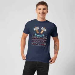 Marvel Avengers Thor Pixel Art Men's Christmas T-Shirt - Navy -Cheap Christmas Franchises Store 11923521 1254619815845018