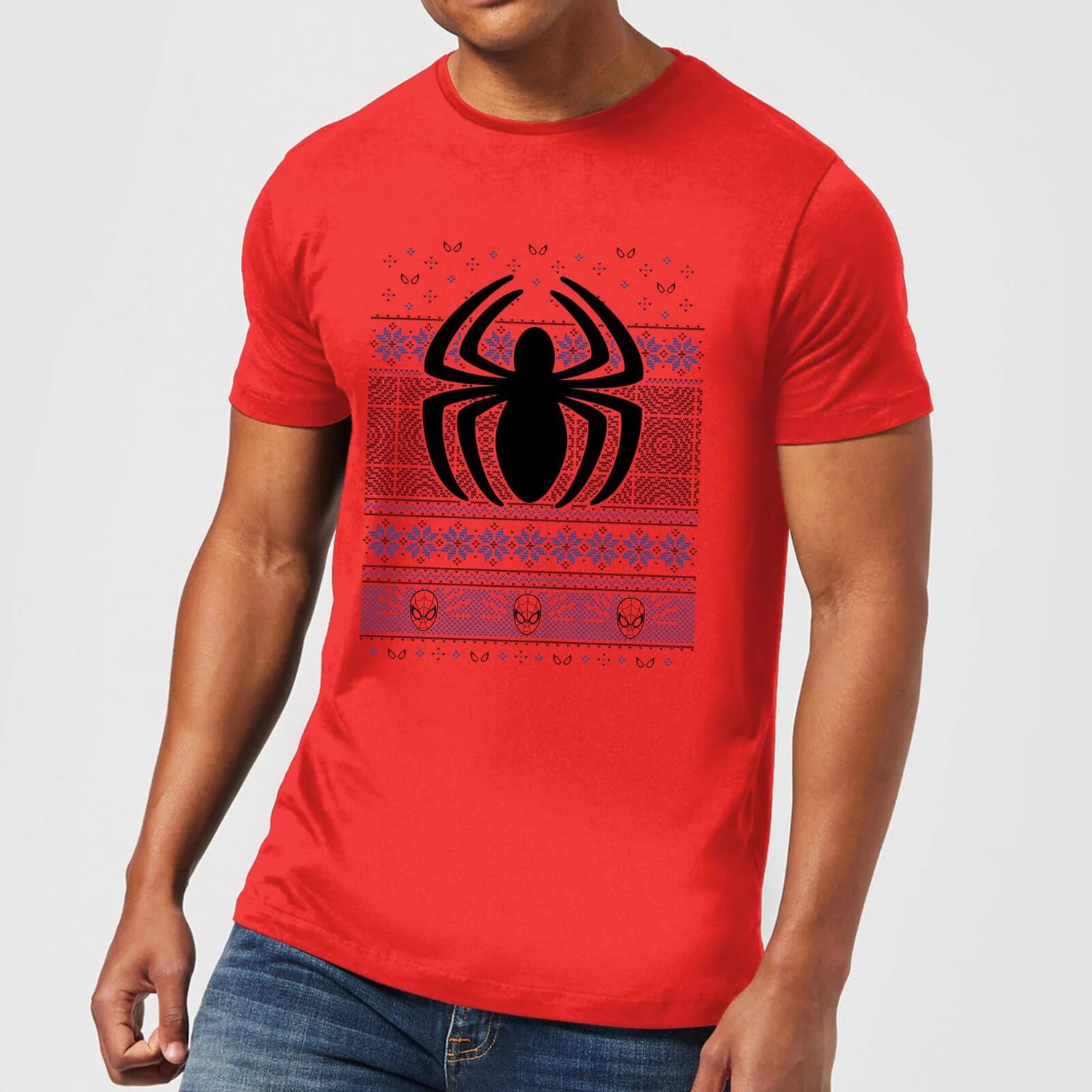 Marvel Avengers Spider-Man Logo Men's Christmas T-Shirt - Red 3 Marvel Avengers Spider-Man Logo Men's Christmas T-Shirt - Red