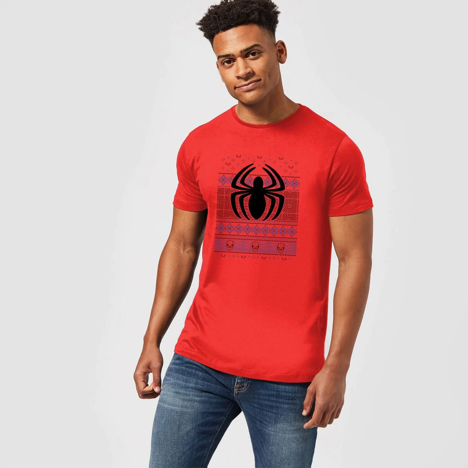 Marvel Avengers Spider-Man Logo Men's Christmas T-Shirt - Red 5 Marvel Avengers Spider-Man Logo Men's Christmas T-Shirt - Red - Image 3