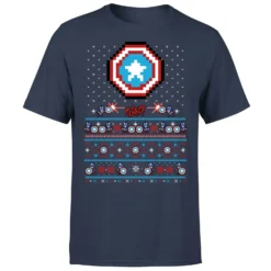 Marvel Avengers Captain America Pixel Art Men's Christmas T-Shirt - Navy -Cheap Christmas Franchises Store 11923617 5754619812940688