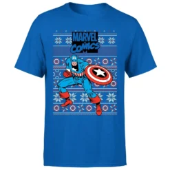 Marvel Avengers Captain America Men's Christmas T-Shirt - Royal Blue -Cheap Christmas Franchises Store 11923675 1954619814704595