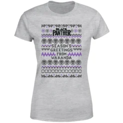 Marvel Avengers Season's Greetings From Wakanda Women's Christmas T-Shirt - Grey -Cheap Christmas Franchises Store 11923968 1414624498750926