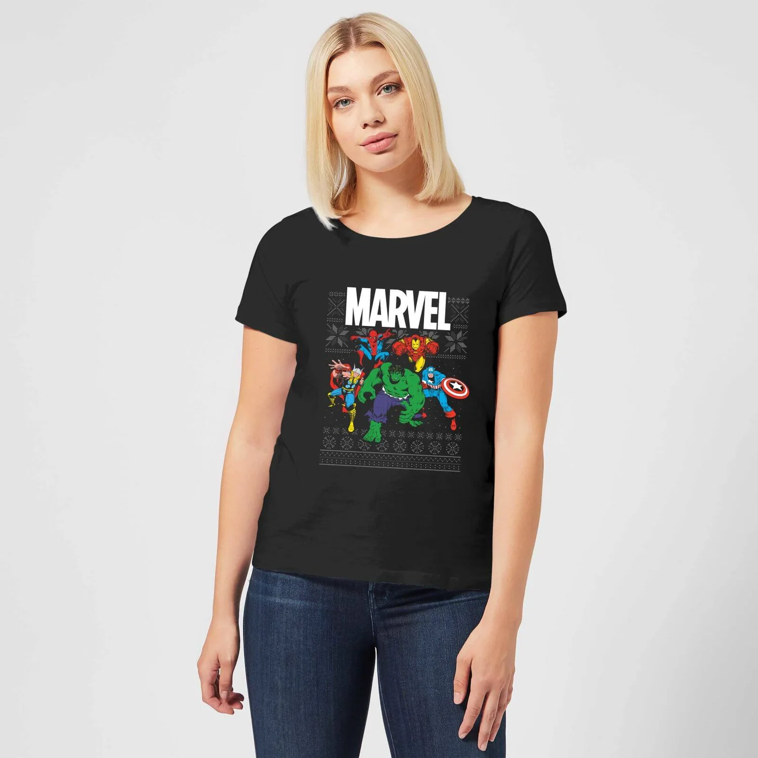 Marvel Avengers Group Women's Christmas T-Shirt - Black 5 Marvel Avengers Group Women's Christmas T-Shirt - Black - Image 3