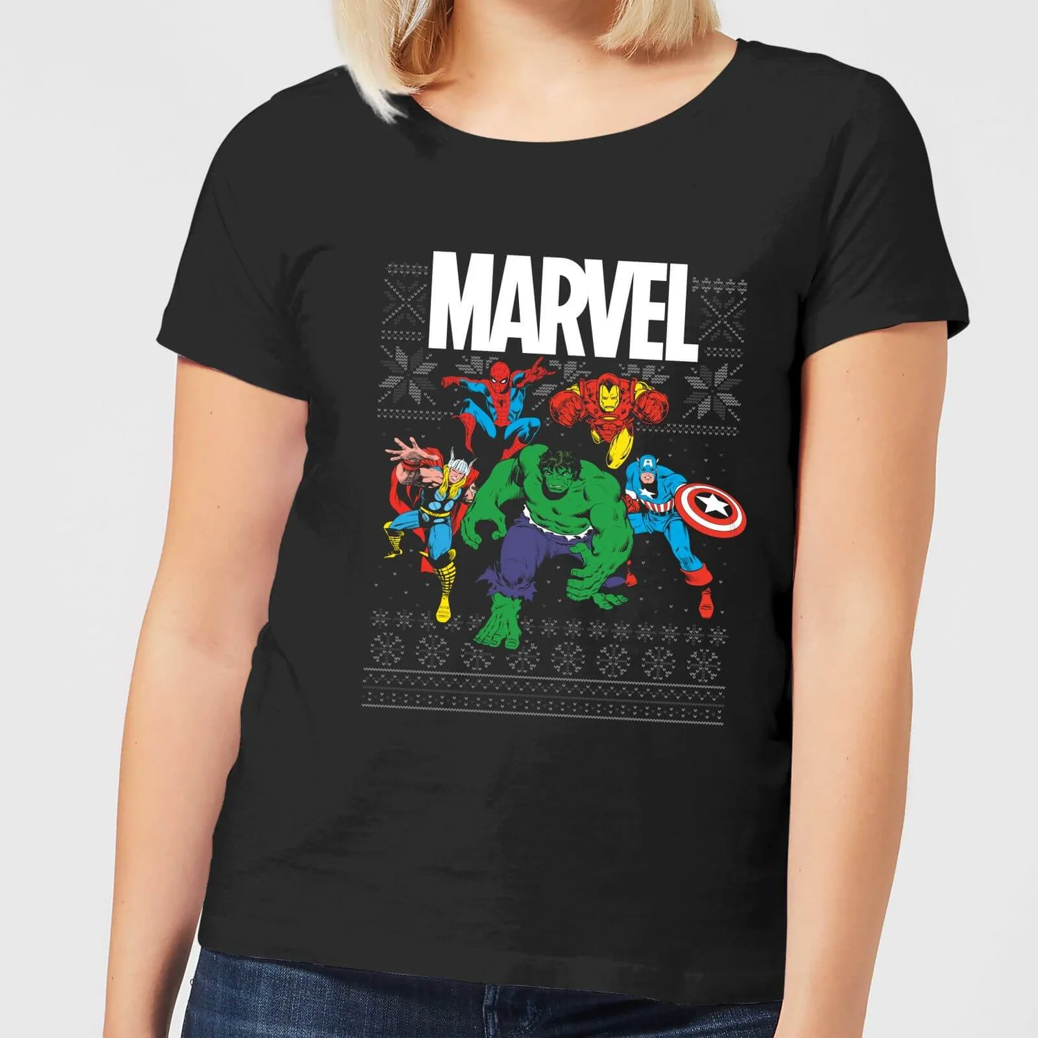 Marvel Avengers Group Women's Christmas T-Shirt - Black 3 Marvel Avengers Group Women's Christmas T-Shirt - Black