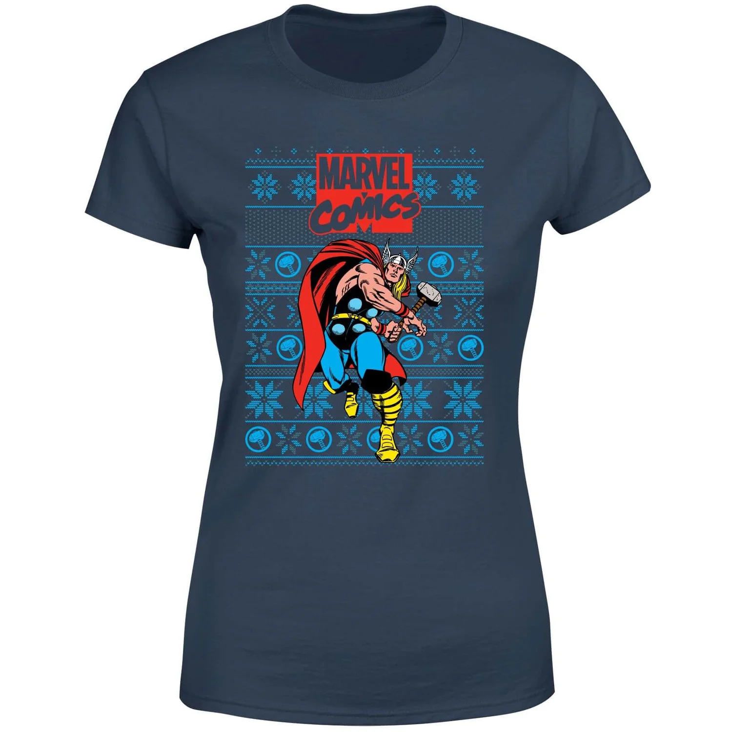 Marvel Avengers Thor Women's Christmas T-Shirt - Navy 7 Marvel Avengers Thor Women's Christmas T-Shirt - Navy - Image 5