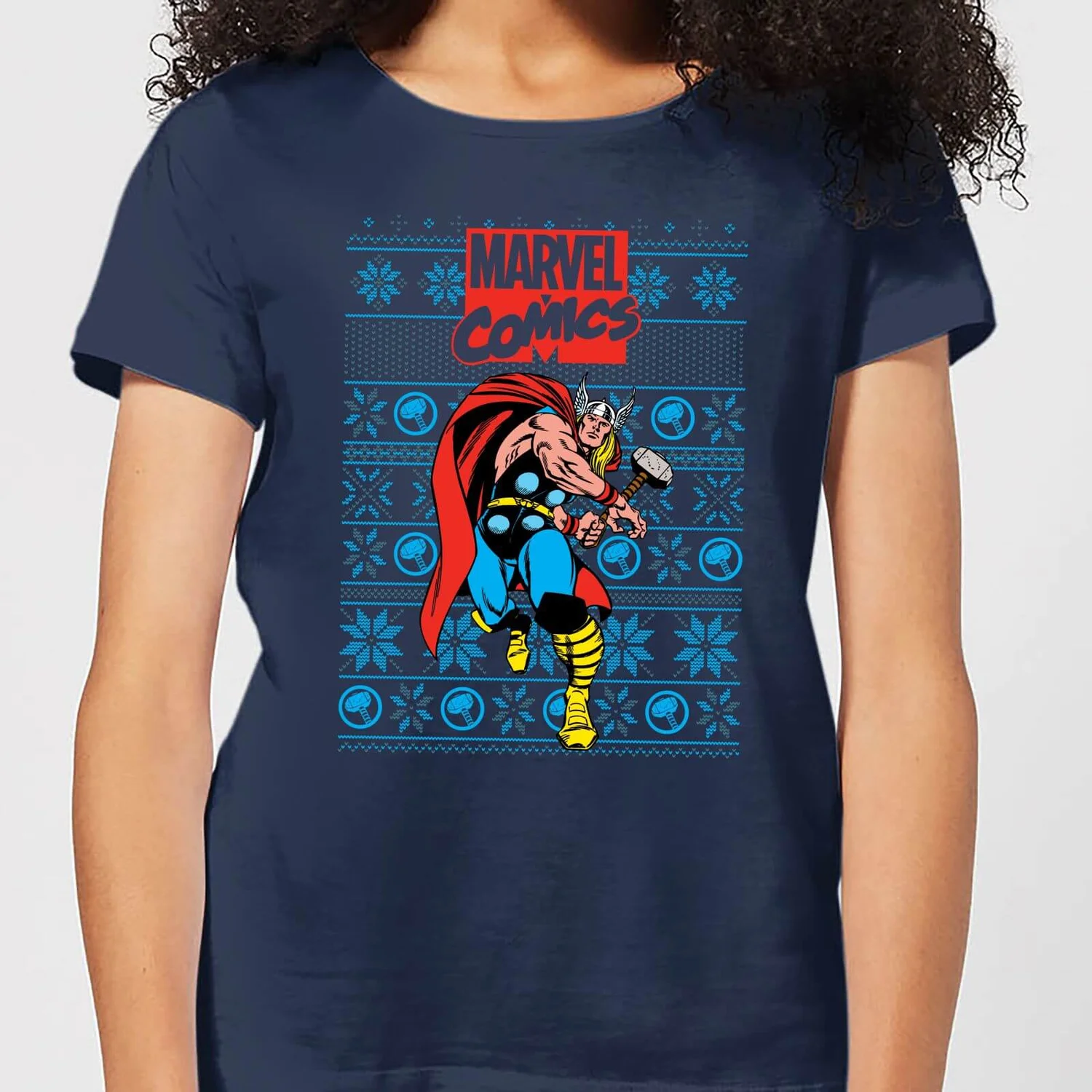 Marvel Avengers Thor Women's Christmas T-Shirt - Navy 3 Marvel Avengers Thor Women's Christmas T-Shirt - Navy
