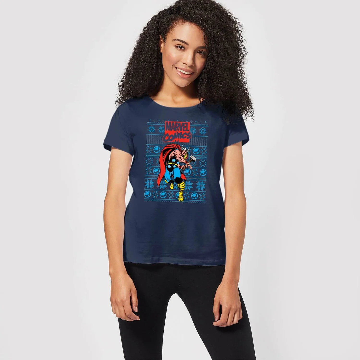 Marvel Avengers Thor Women's Christmas T-Shirt - Navy 5 Marvel Avengers Thor Women's Christmas T-Shirt - Navy - Image 3