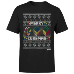 Rubiks Merry Cubemas Men's Christmas T-Shirt - Black -Cheap Christmas Franchises Store 11926959 1744621174494504