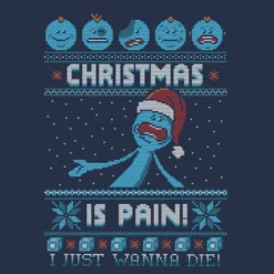 Rick And Morty Mr Meeseeks Pain Men's Christmas T-Shirt - Navy -Cheap Christmas Franchises Store 11927303 1274621381912719