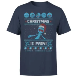 Rick And Morty Mr Meeseeks Pain Men's Christmas T-Shirt - Navy -Cheap Christmas Franchises Store 11927303 2144621376939559