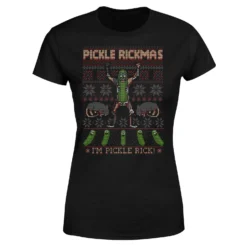 Rick And Morty Pickle Rick Women's Christmas T-Shirt - Black -Cheap Christmas Franchises Store 11927636 3734624504736568