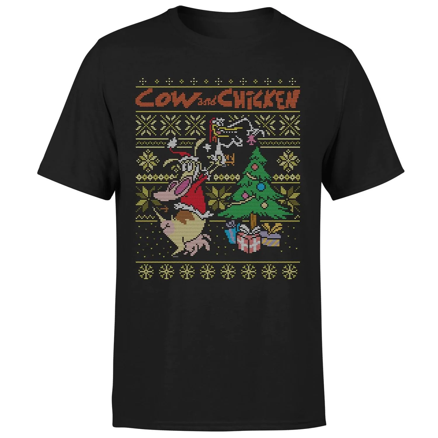 Cartoon Network Cow And Chicken Cow And Chicken Pattern Men's Christmas T-Shirt - Black 7 Cartoon Network Cow And Chicken Cow And Chicken Pattern Men's Christmas T-Shirt - Black - Image 5